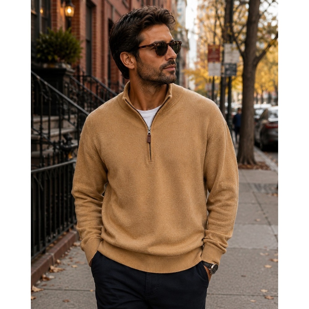 Turtleson Mens Quarter Zip Sweater  Extra Fine Merino Wool Dijon Yellow XL